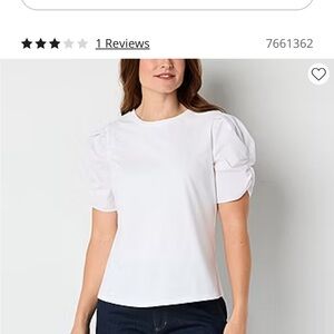 Liz Claiborne XXL White Puff Sleeve Ruffled Blouse‎